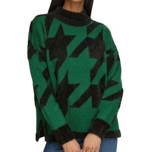 Karl Lagerfeld Women's Large Houndstooth Mock Neck Sweater
